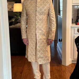 Gold Sherwani Set In Silk With Embroidered Detail size 40 jacket